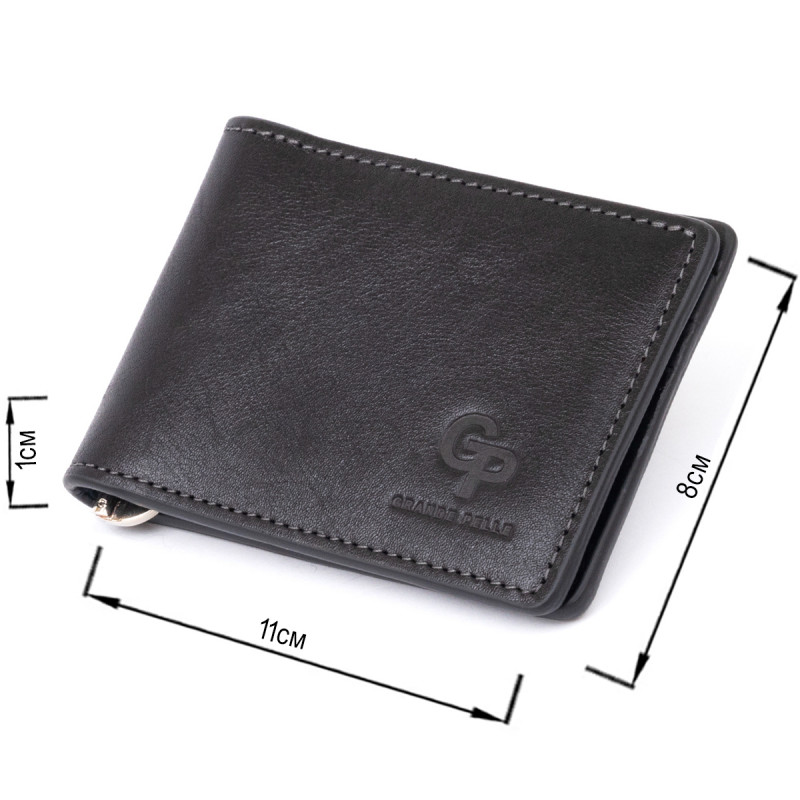 Стильне портмоне з затискачем для грошей без застібки GRANDE PELLE Чорне