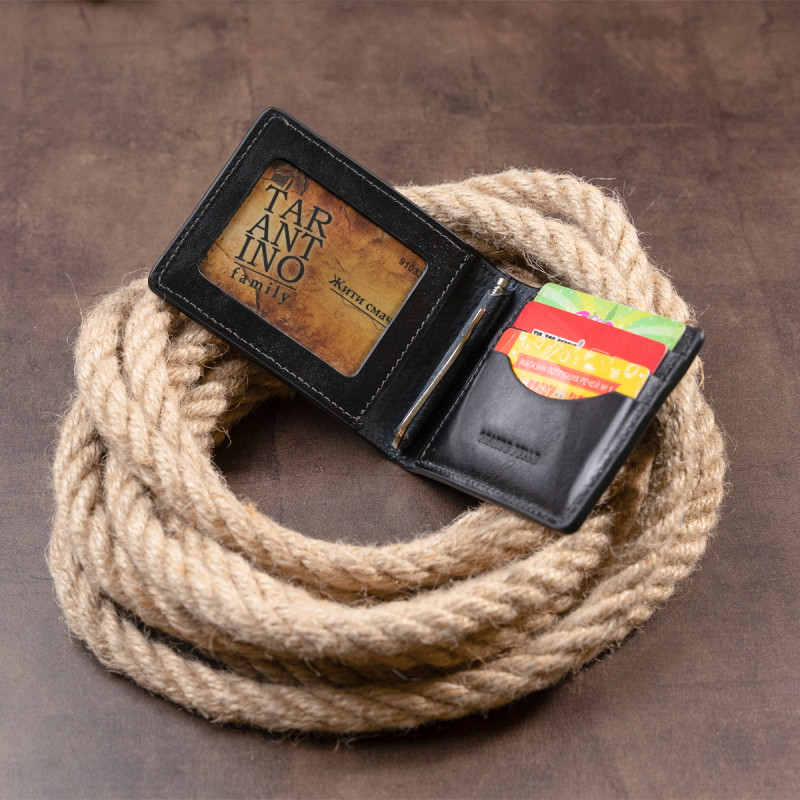 Стильне портмоне з затискачем для грошей без застібки GRANDE PELLE Чорне