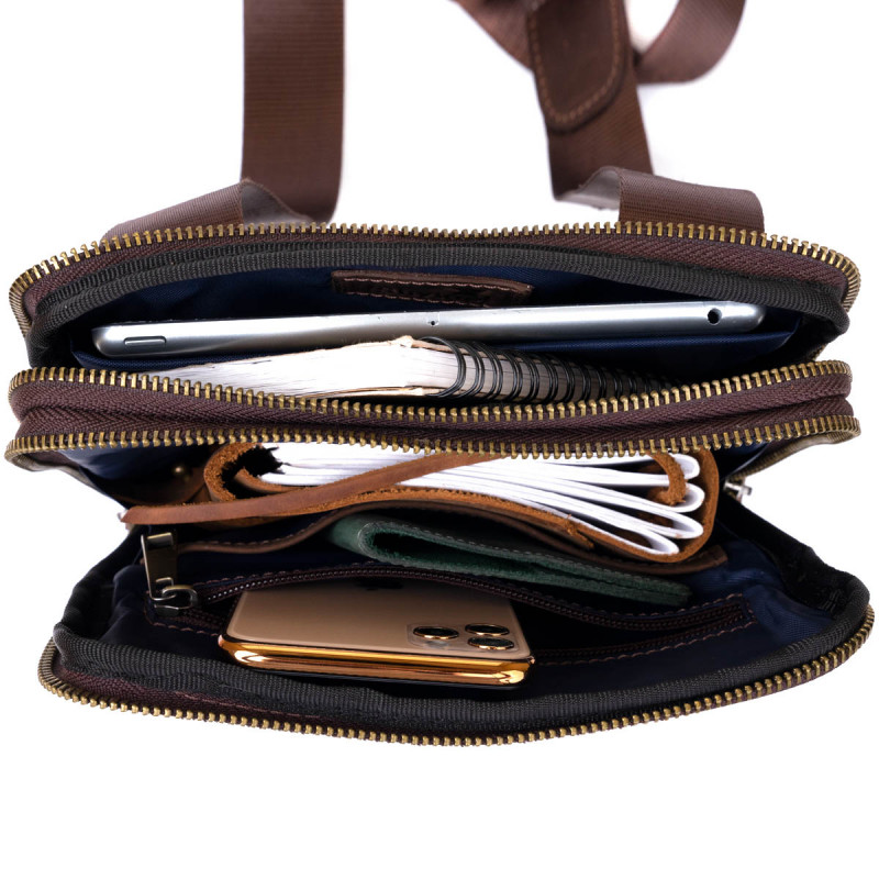 Сумка мужская планшет на два отделения кожаная SHVIGEL Коричневая