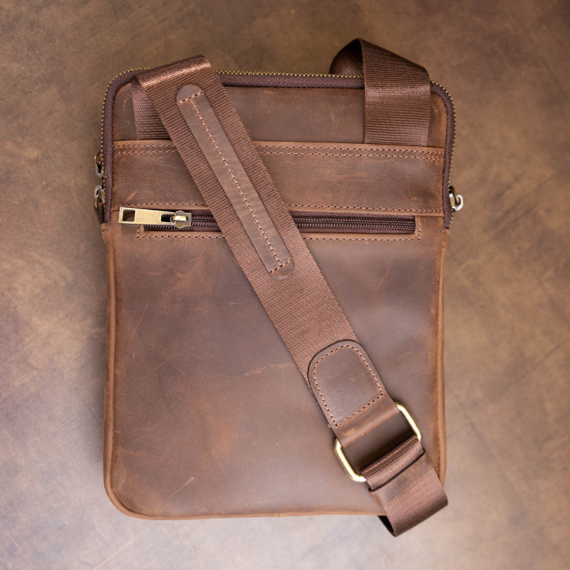 Сумка мужская планшет на два отделения кожаная SHVIGEL Коричневая