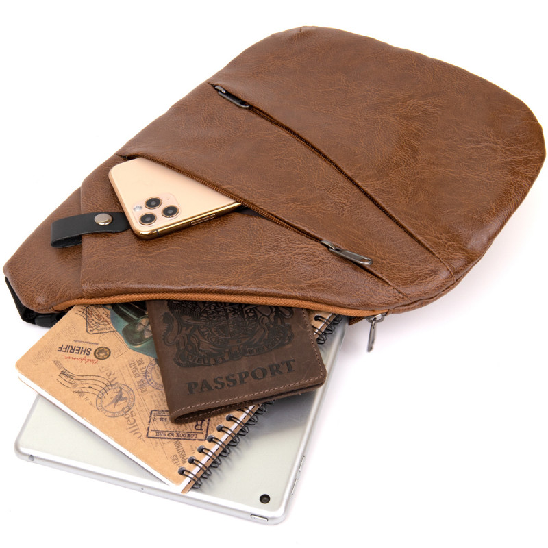 Сумка слинг кожзам Vintage Светло-коричневая