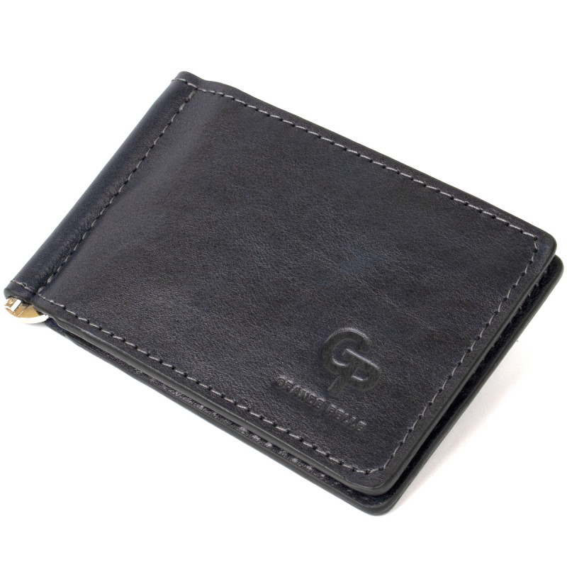 Мужской кожаный зажим для денег GRANDE PELLE Темно-синий