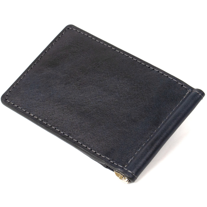 Мужской кожаный зажим для денег GRANDE PELLE Темно-синий