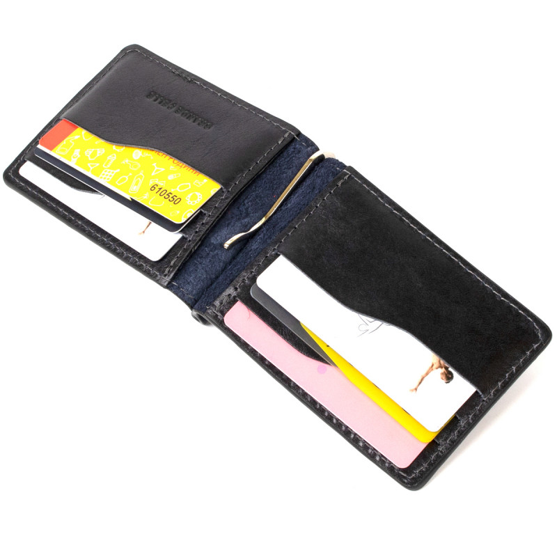 Мужской кожаный зажим для денег GRANDE PELLE Темно-синий