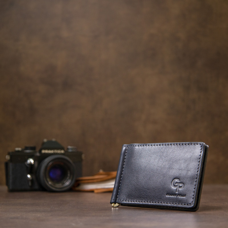 Мужской кожаный зажим для денег GRANDE PELLE Темно-синий