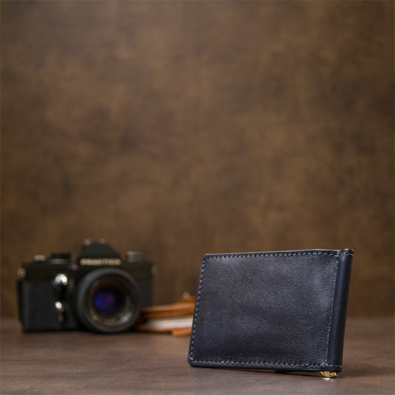 Мужской кожаный зажим для денег GRANDE PELLE Темно-синий