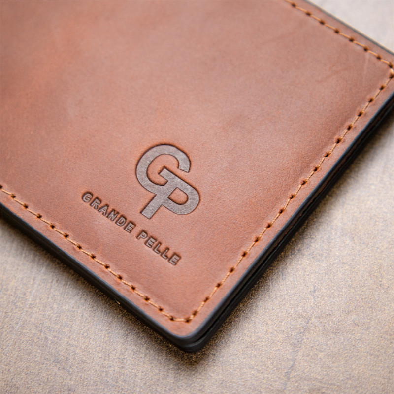 Мужской кожаный винтажный зажим GRANDE PELLE Коричневый