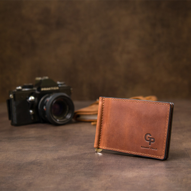 Мужской кожаный винтажный зажим GRANDE PELLE Коричневый