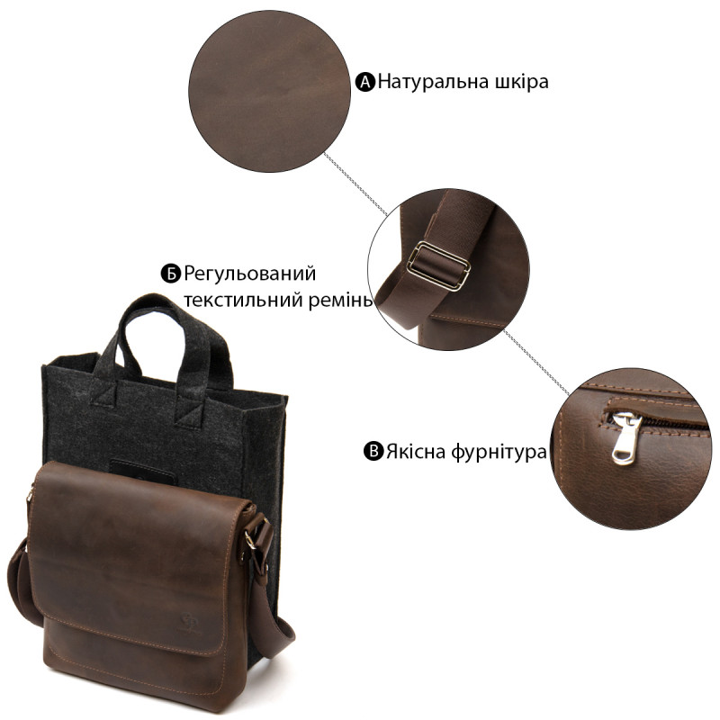 Мужская сумка-мессенджер GRANDE PELLE Коричневый