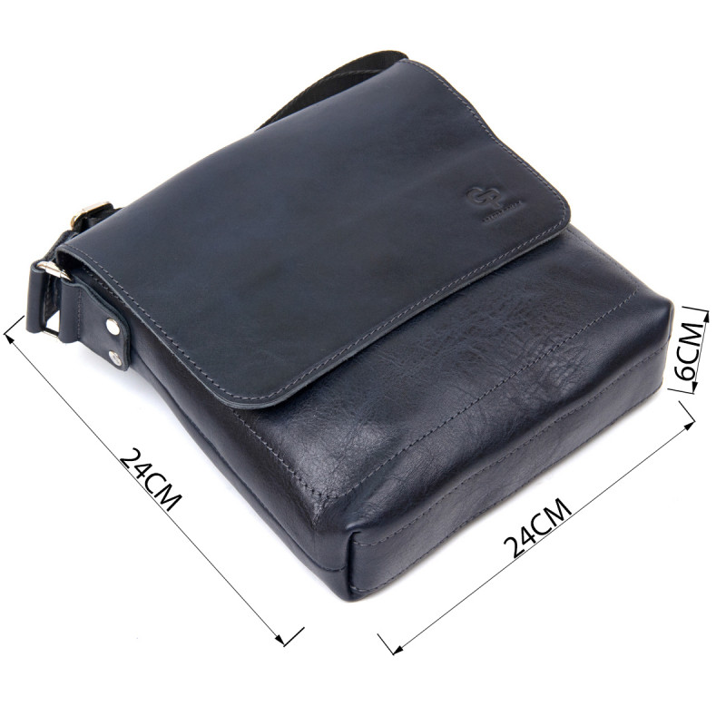 Практична шкіряна чоловіча сумка-месенджер GRANDE PELLE Темно-синій