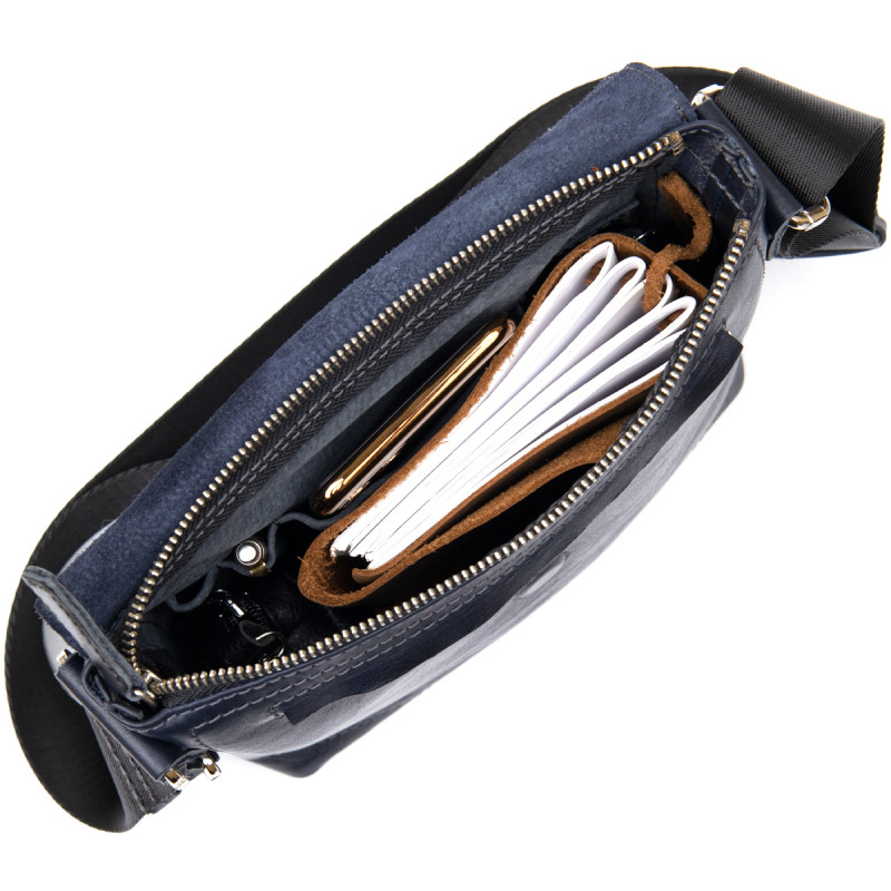 Практична шкіряна чоловіча сумка-месенджер GRANDE PELLE Темно-синій