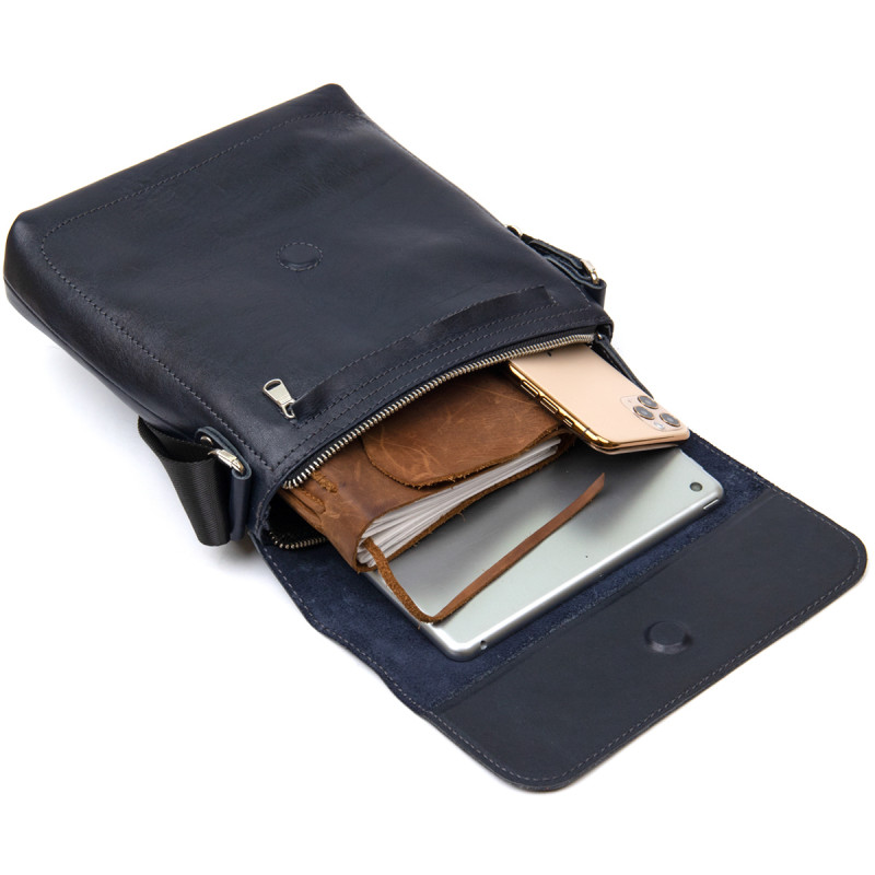 Практична шкіряна чоловіча сумка-месенджер GRANDE PELLE Темно-синій