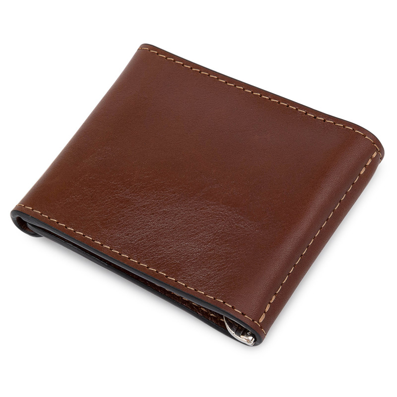 Мужской вместительный зажим для денег GRANDE PELLE Коричневый