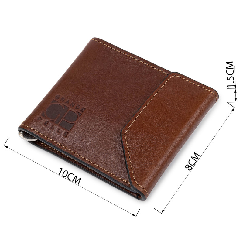 Мужской вместительный зажим для денег GRANDE PELLE Коричневый