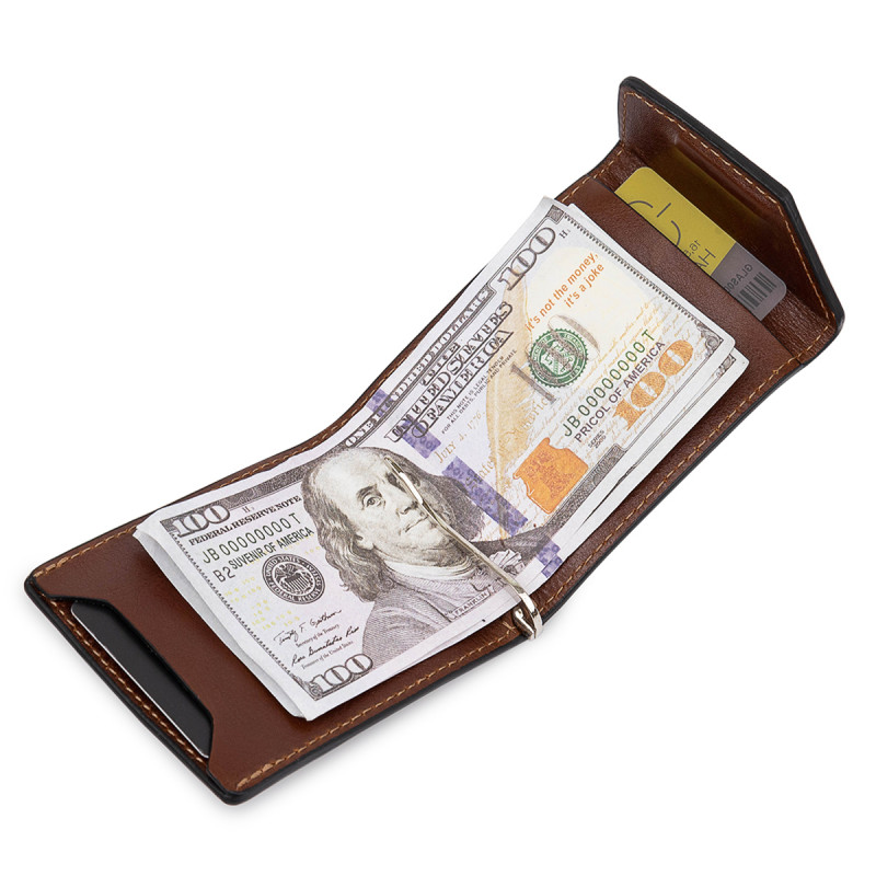 Мужской вместительный зажим для денег GRANDE PELLE Коричневый