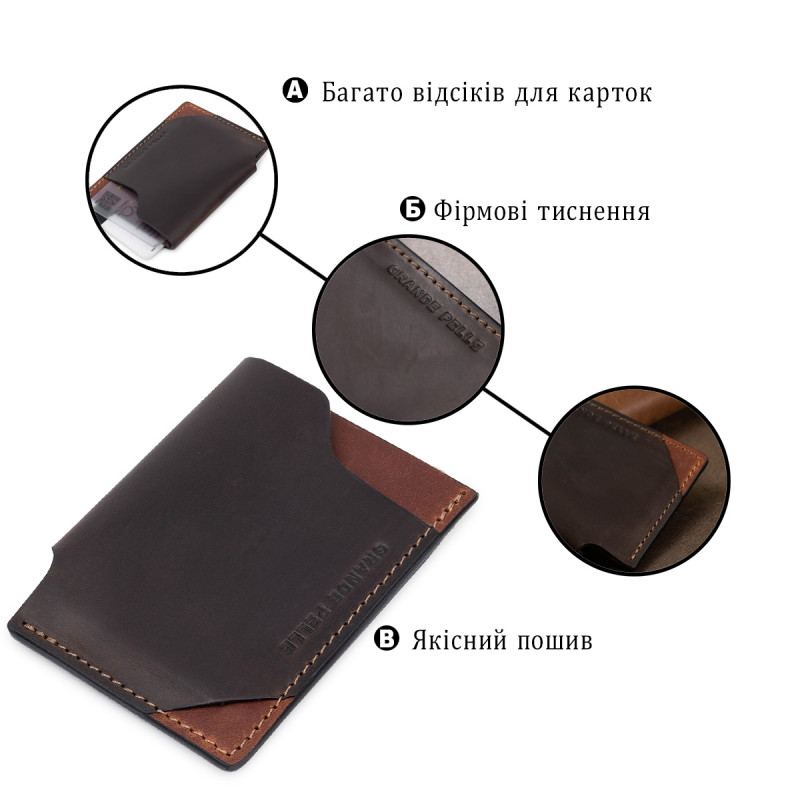 Кожаный необычный картхолдер GRANDE PELLE Коричневый