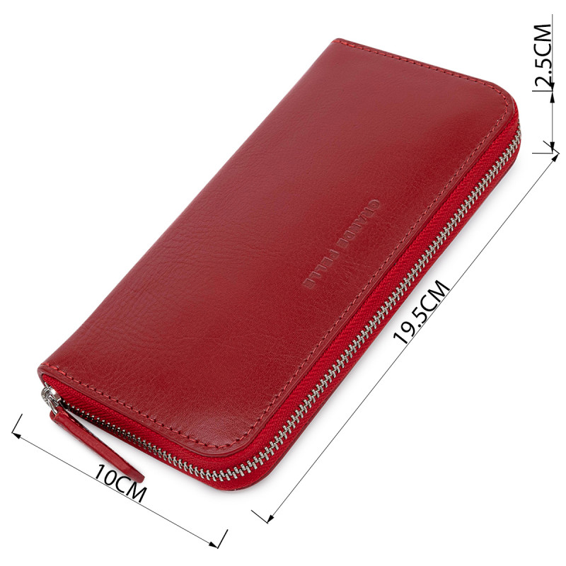Стильний шкіряний жіночий гаманець на блискавці GRANDE PELLE Червоний