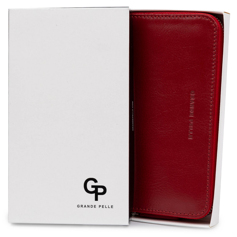 Стильний шкіряний жіночий гаманець на блискавці GRANDE PELLE Червоний