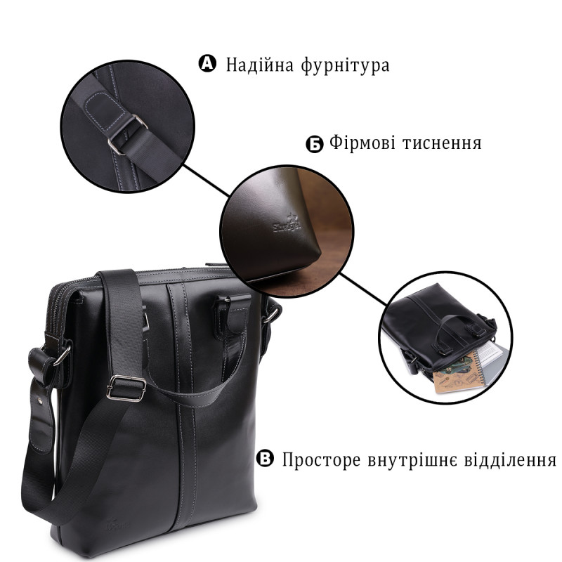 Кожаная мужская сумка Shvigel Черный