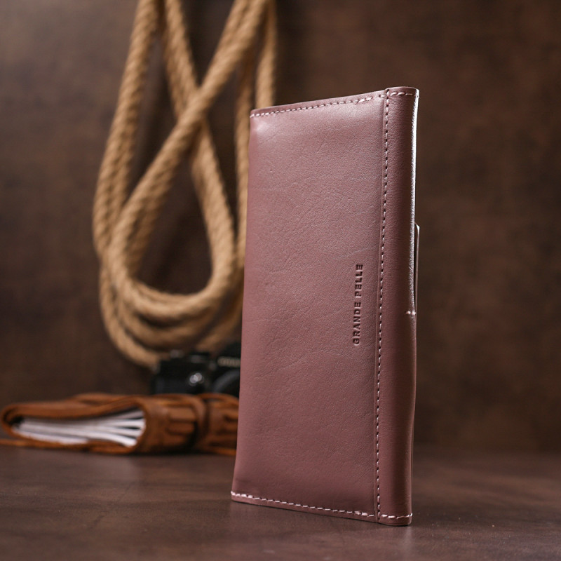 Чудовий шкіряний жіночий гаманець Grande Pelle Рожевий