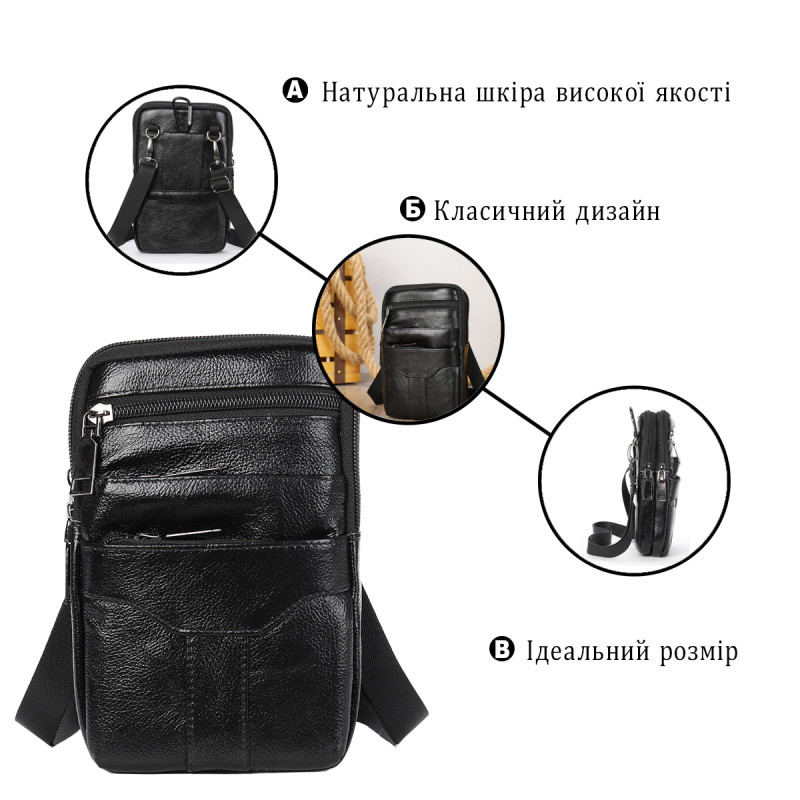 Небольшая кожаная поясная сумка Vintage Черный