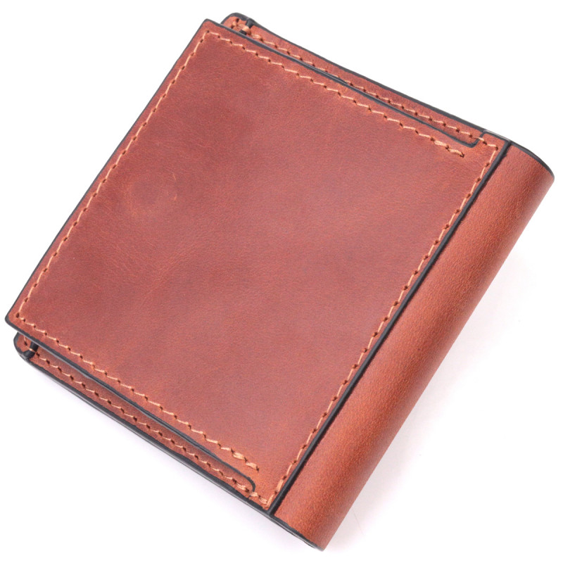 Чоловічий гаманець із вінтажної шкіри із монетницею Слава ЗСУ GRANDE PELLE Світло-коричневий