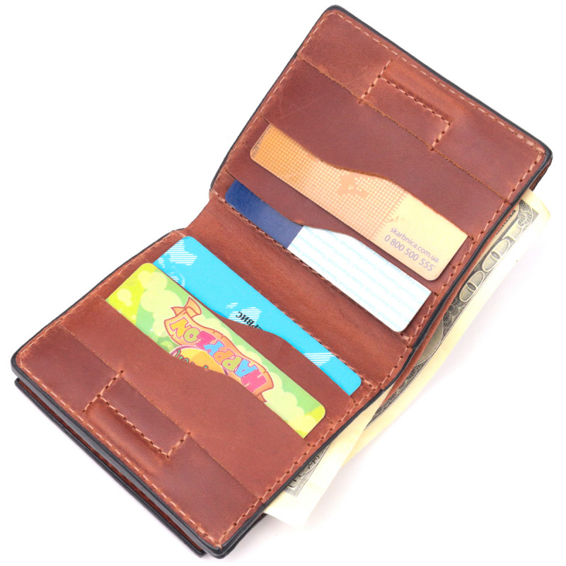 Чоловічий гаманець із вінтажної шкіри із монетницею Слава ЗСУ GRANDE PELLE Світло-коричневий