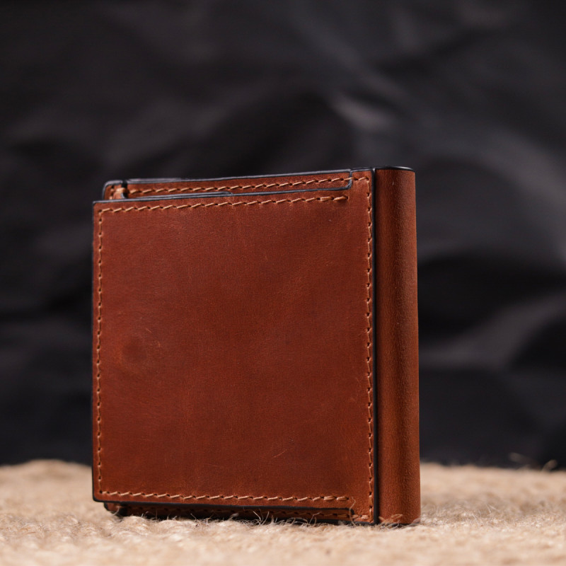 Чоловічий гаманець із вінтажної шкіри із монетницею Слава ЗСУ GRANDE PELLE Світло-коричневий