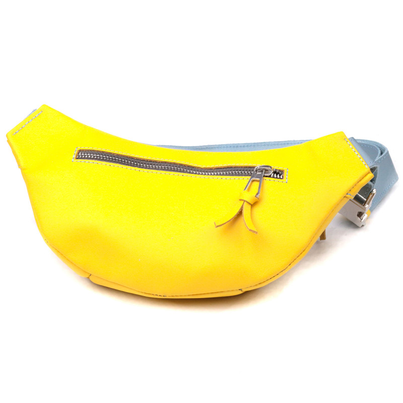 Патріотична шкіряна сумка-бананка комбі двох кольорів Серце GRANDE PELLE Жовто-блакитна