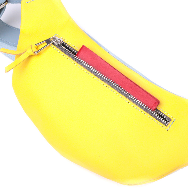 Патріотична шкіряна сумка-бананка комбі двох кольорів Серце GRANDE PELLE Жовто-блакитна