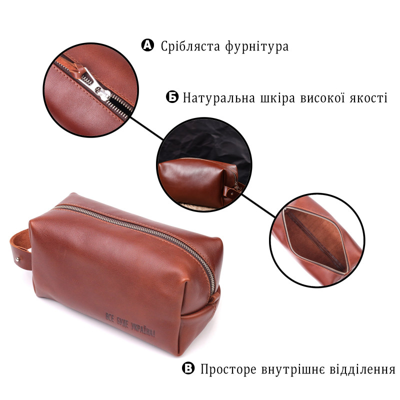 Мужской несессер большого размера из гладкой кожи на молнии Украина GRANDE PELLE Светло-коричневый
