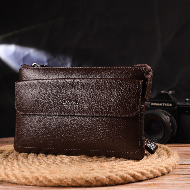 Стильний клатч для чоловіків з натуральної шкіри CANPELLINI Коричневий