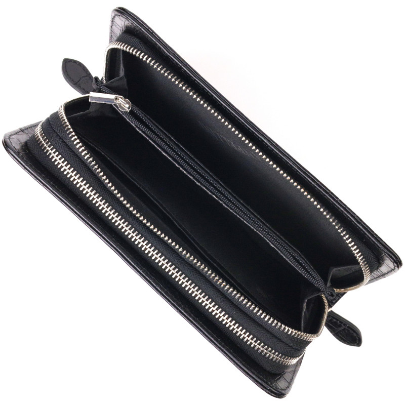 Стильна чоловіча барсетка на два відділення з натуральної фактурної шкіри з тисненням під крокодила CANPELLINI Чорна