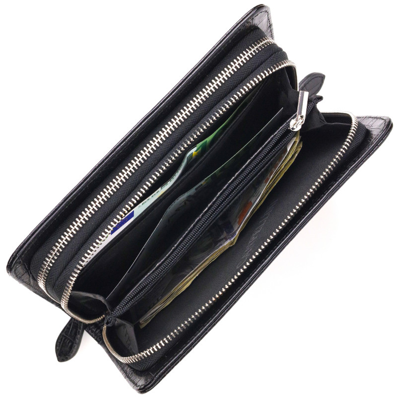 Стильна чоловіча барсетка на два відділення з натуральної фактурної шкіри з тисненням під крокодила CANPELLINI Чорна