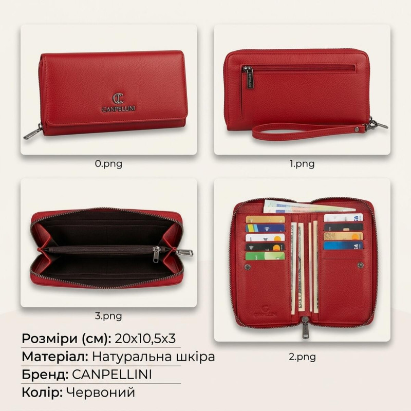 Містке жіноче портмоне клатч з натуральної шкіри CANPELLINI Червоне