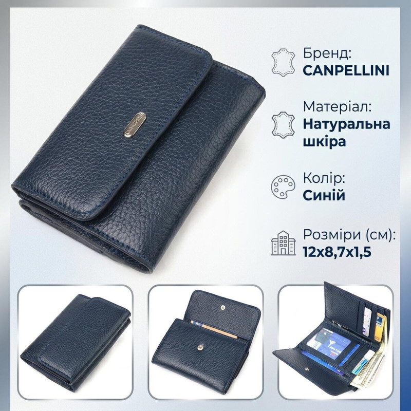 Практичний гаманець для жінок із натуральної шкіри флотар CANPELLINI Синій