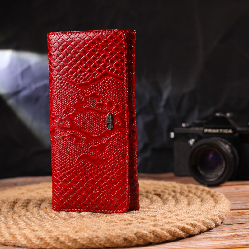 Яскравий лакований гаманець для жінок із натуральної фактурної шкіри CANPELLINI Червоний