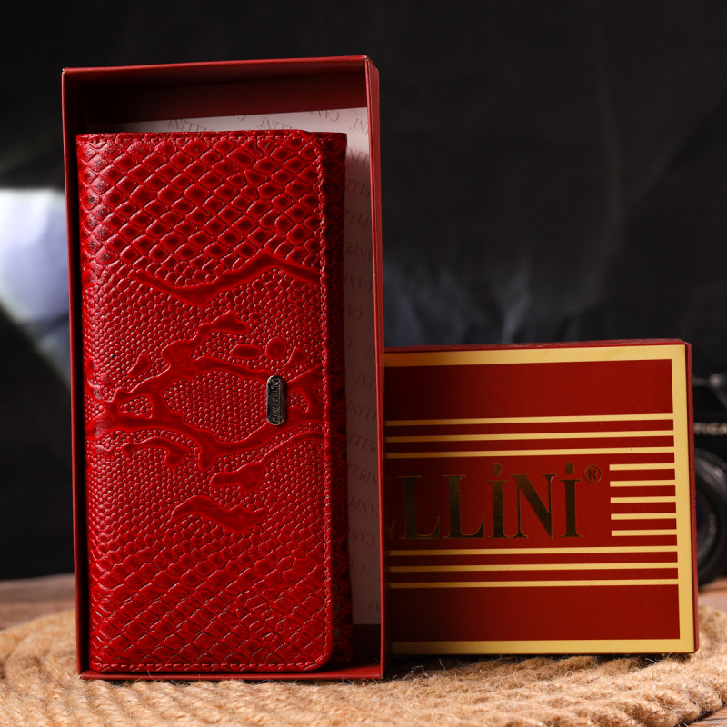 Яскравий лакований гаманець для жінок із натуральної фактурної шкіри CANPELLINI Червоний