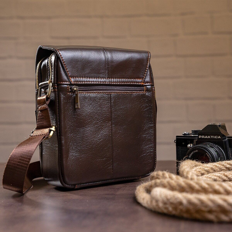 Сумка мужская гладкая Vintage Коричневая