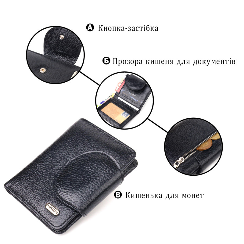 Зручний невеликий жіночий гаманець з натуральної шкіри CANPELLINI Чорний