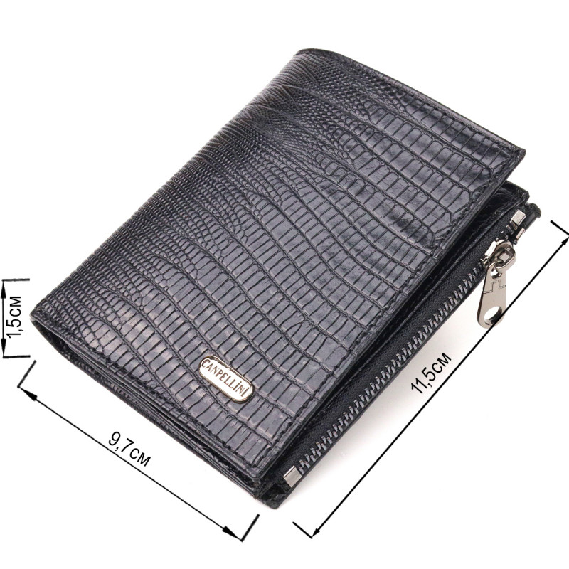 Фактурный вертикальный кошелек из натуральной кожи CANPELLINI Черный