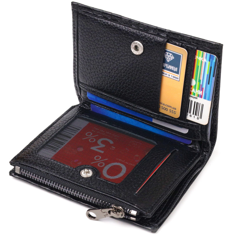 Фактурный вертикальный кошелек из натуральной кожи CANPELLINI Черный