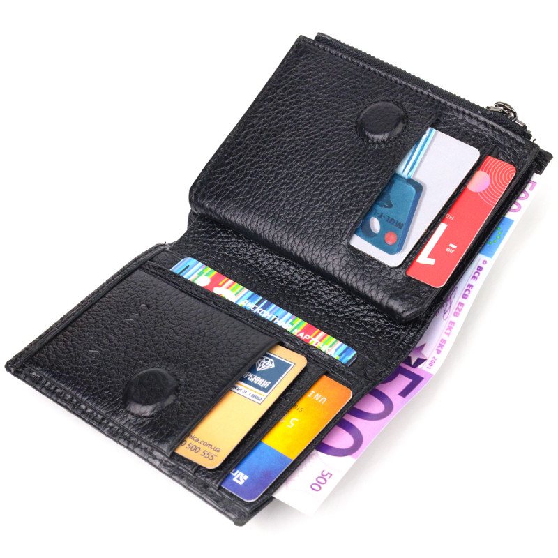 Фактурный вертикальный кошелек из натуральной кожи CANPELLINI Черный