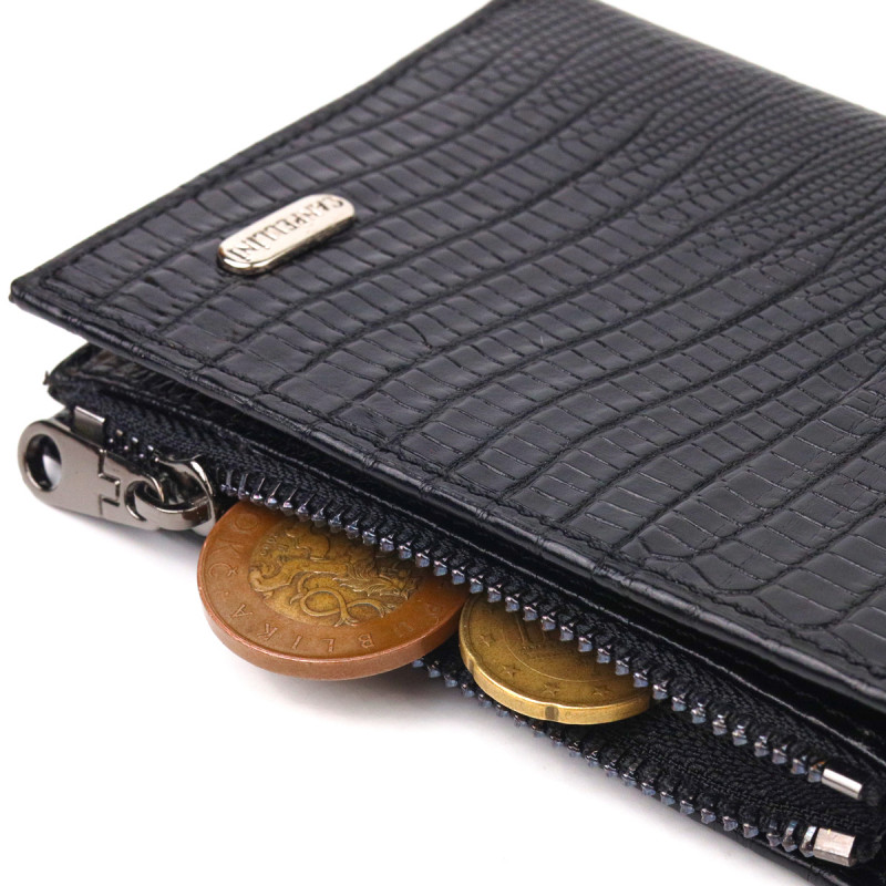 Фактурный вертикальный кошелек из натуральной кожи CANPELLINI Черный