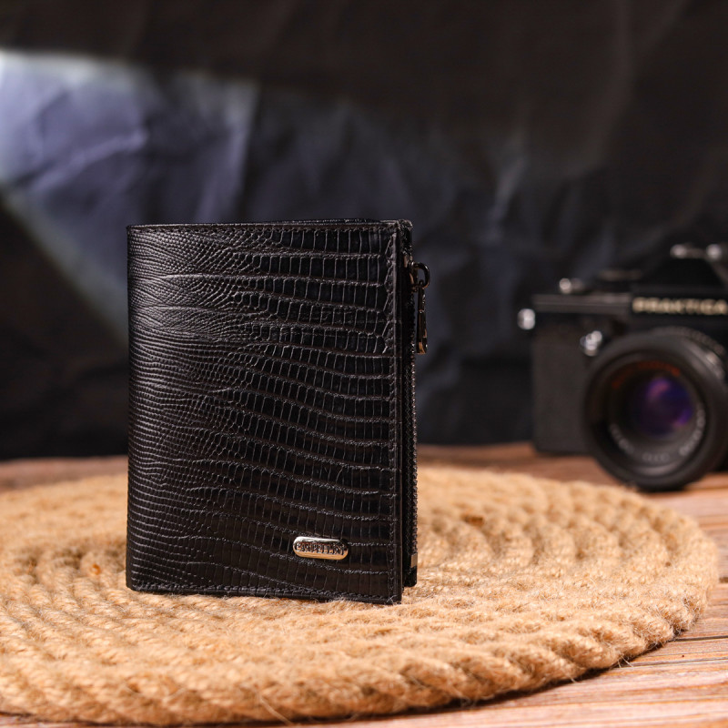 Фактурный вертикальный кошелек из натуральной кожи CANPELLINI Черный