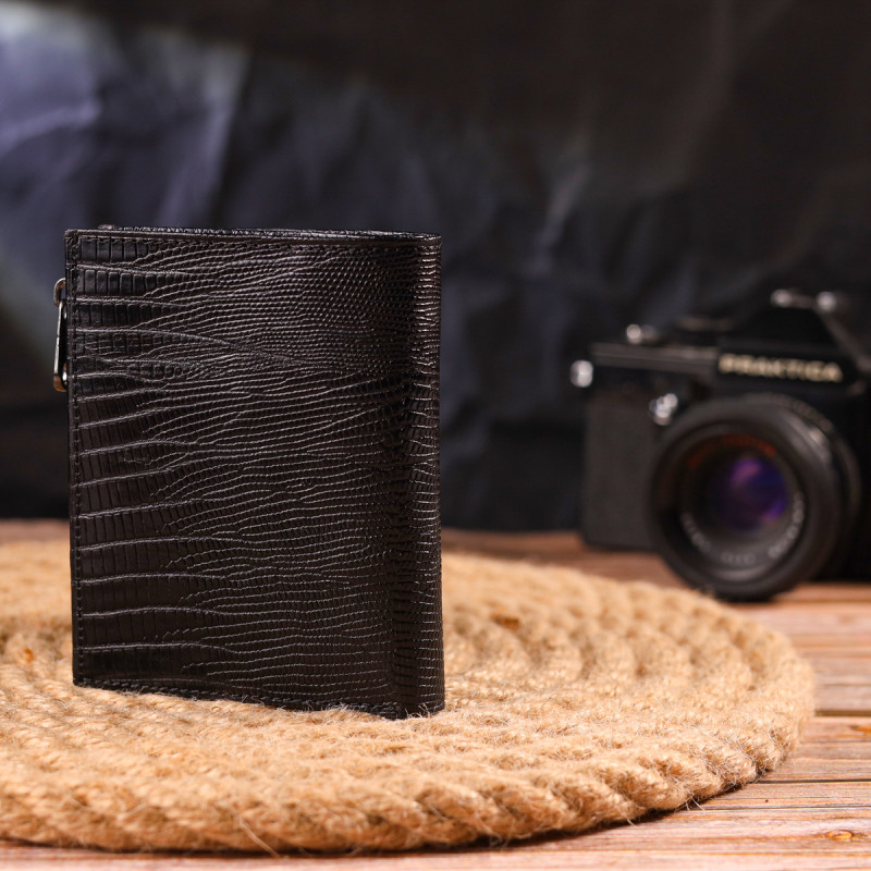 Фактурный вертикальный кошелек из натуральной кожи CANPELLINI Черный