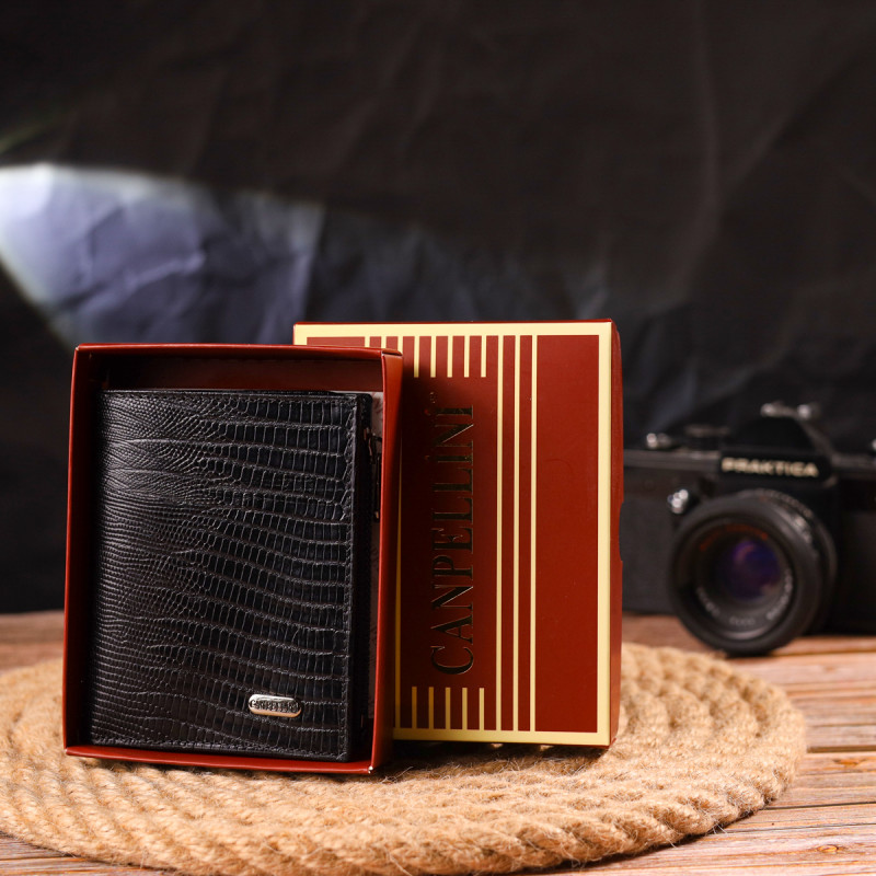 Фактурный вертикальный кошелек из натуральной кожи CANPELLINI Черный