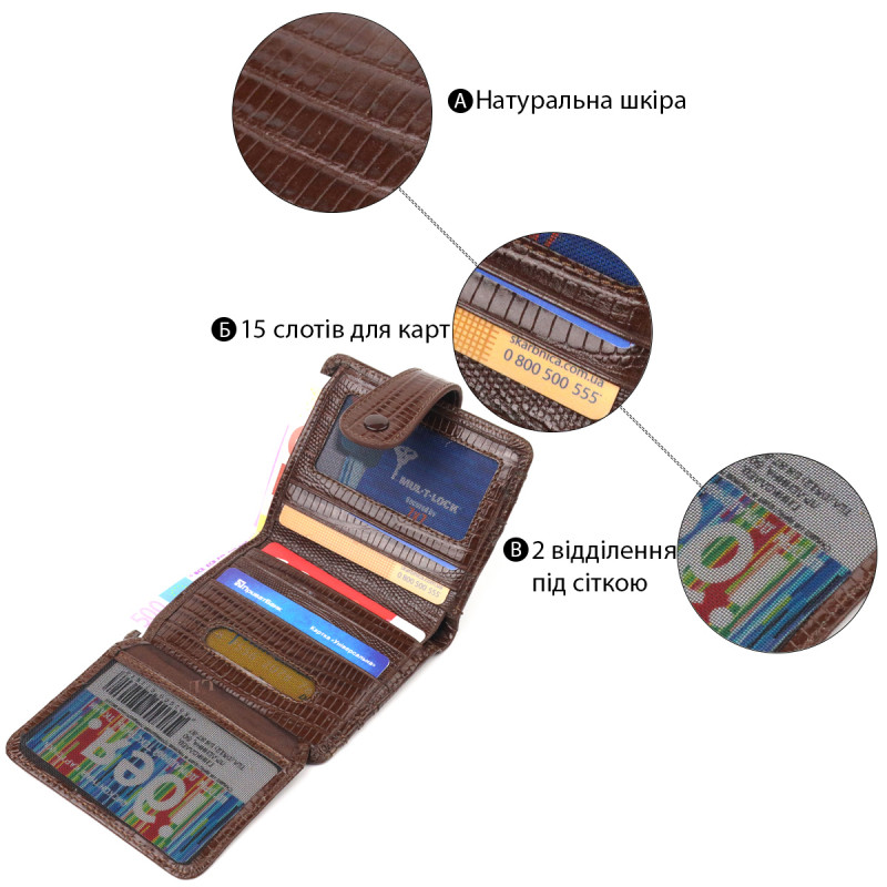 Фактурный кошелек для мужчин из натуральной кожи CANPELLINI Коричневый