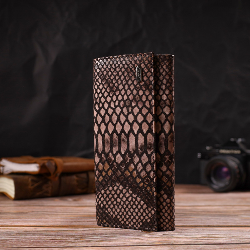 Ультрастильний жіночий гаманець із фактурної натуральної шкіри з тисненням під змію CANPELLINI