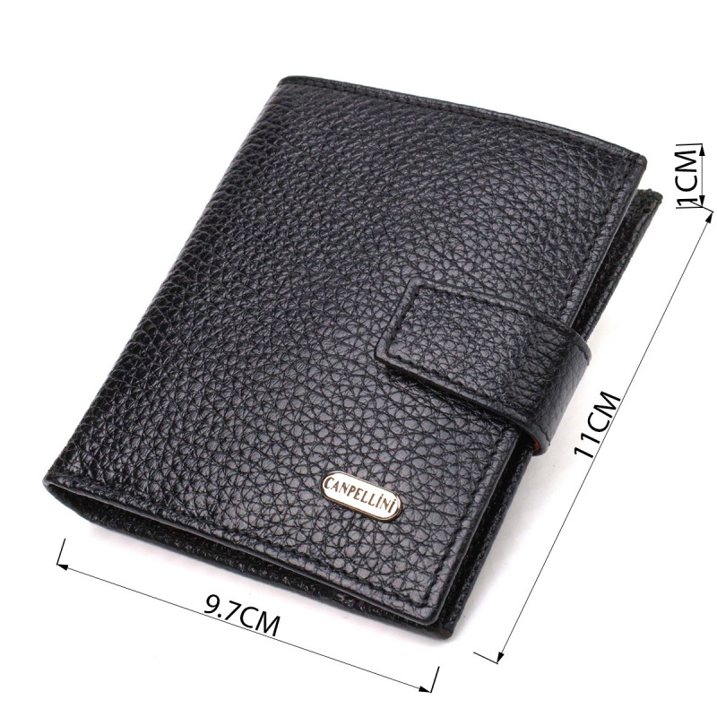 Стильный мужской бумажник в комбинации двух цветов из натуральной зернистой кожи CANPELLINI Черный